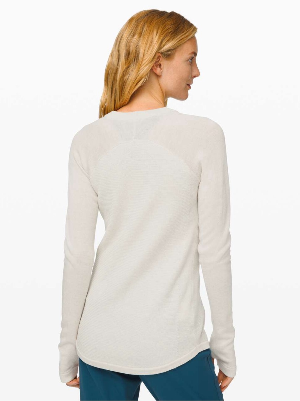 Lululemon Sit In Lotus Sweater Heathered Light Ivory Merino Wool sz 8